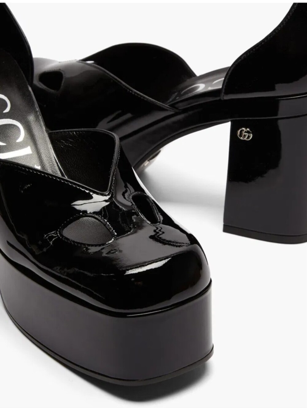 Gucci EUC Black Patent Marvin Platform Mary Jane Cutout Heels